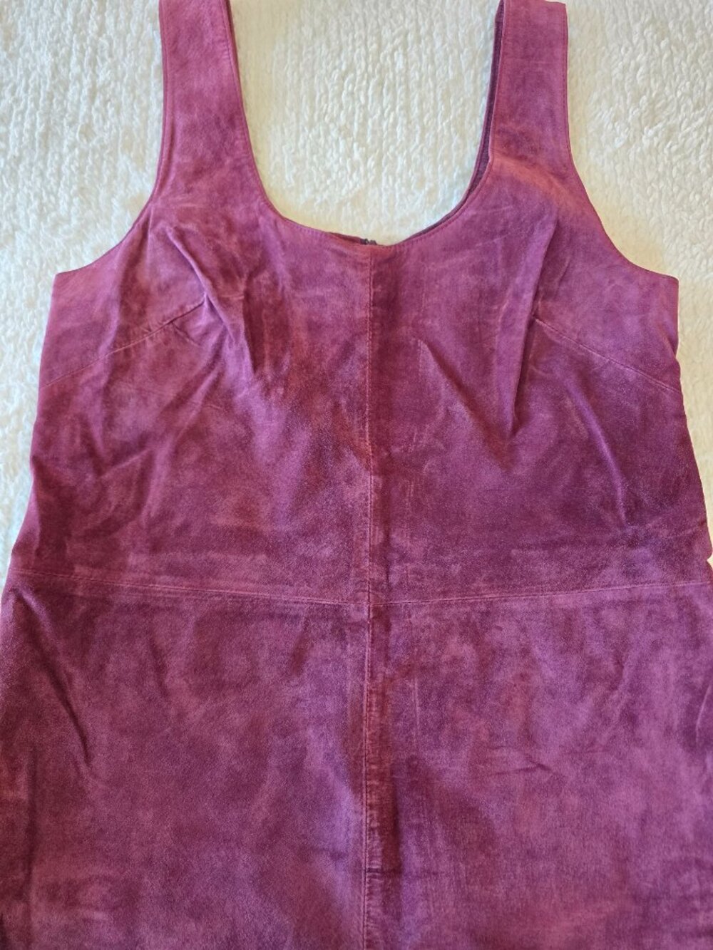BB Dakota Vintage Style Plum 100% Suede Leather Shift Pinafore Dress Size 8 - Picture 10 of 16
